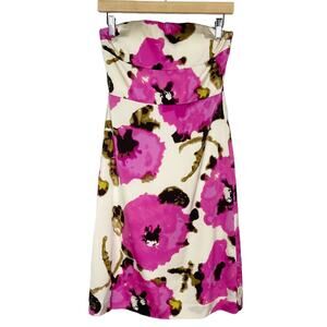 New Banana Republic 0 Pink Cream Floral Silk Stretch Strapless Cocktail Dress